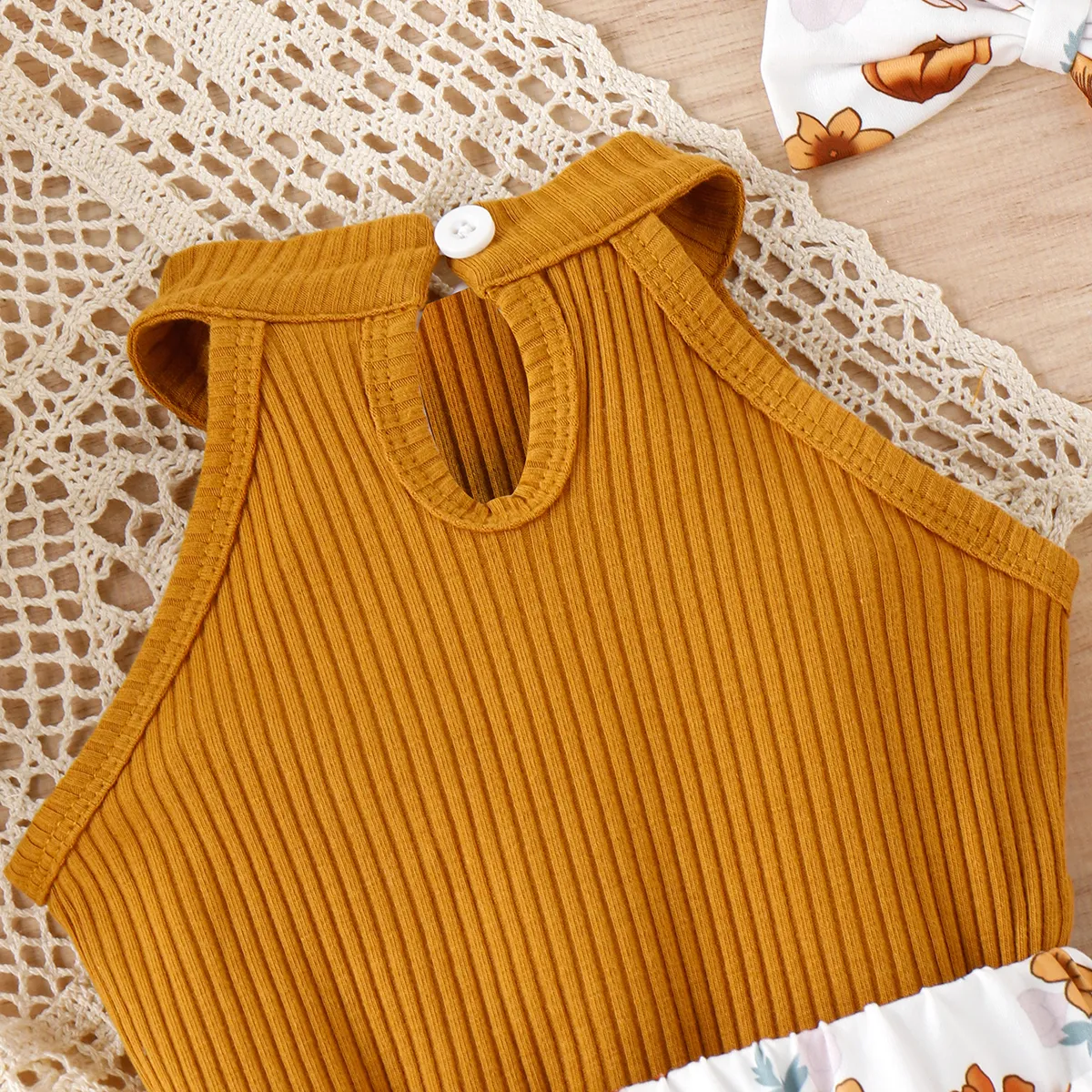 3 unidades Bebé Menina Colarinho alto Boémio Sem mangas Conjunto para bebé Castanho image 5