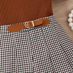 2pcs Toddler Girl Classic Puff-sleeve Tee and Houndstooth Pleated Skirt Set  image 5