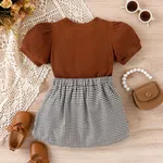 2pcs Toddler Girl Classic Puff-sleeve Tee and Houndstooth Pleated Skirt Set  image 6