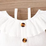 2pcs Baby Girl 95% Cotton Ribbed Ruffle Collar Sleeveless Top and Polka Dots Print Belted Shorts Set  image 5