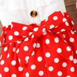 2pcs Baby Girl 95% Cotton Ribbed Ruffle Collar Sleeveless Top and Polka Dots Print Belted Shorts Set  image 6