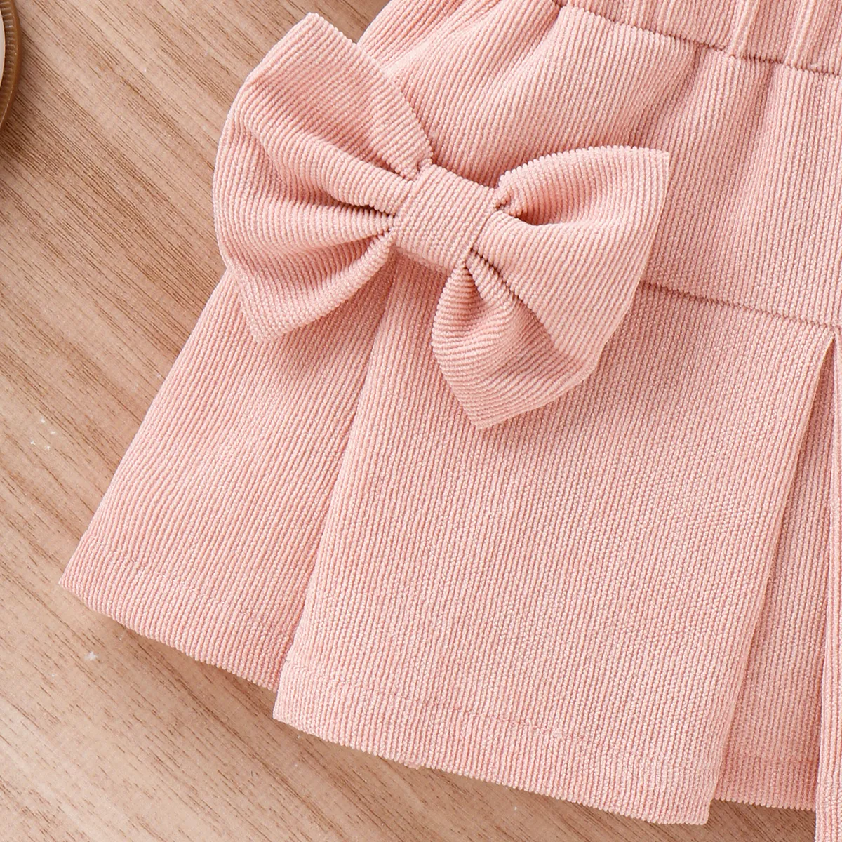 3pcs Baby Girl 95% Cotton Ribbed Ruffle Long-sleeve Top and Bow Front Skirt & Headband Set Pink big image 1