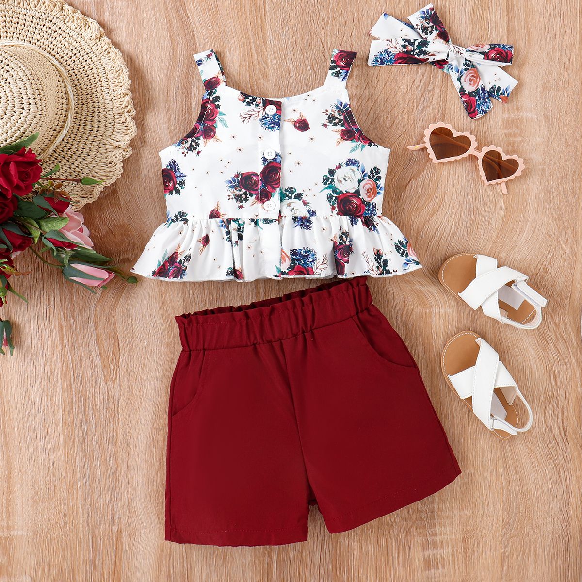

2Pcs Mother's Day Toddler Girl Sweet Floral Print Camisole & Shorts Set