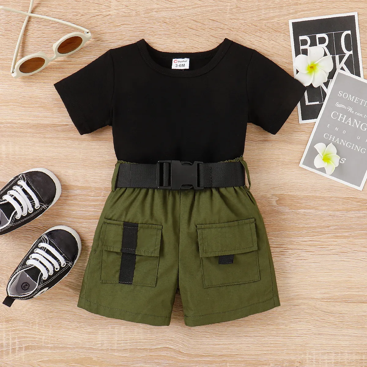 

3pcs Baby Girl 95% Cotton Short-sleeve Tee and Short-sleeve & Belt Set