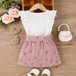 2pcs Toddler Girl Sweet Ruffled Sleeveless Tee and Floral Print Corduroy Skirt Set  image 5