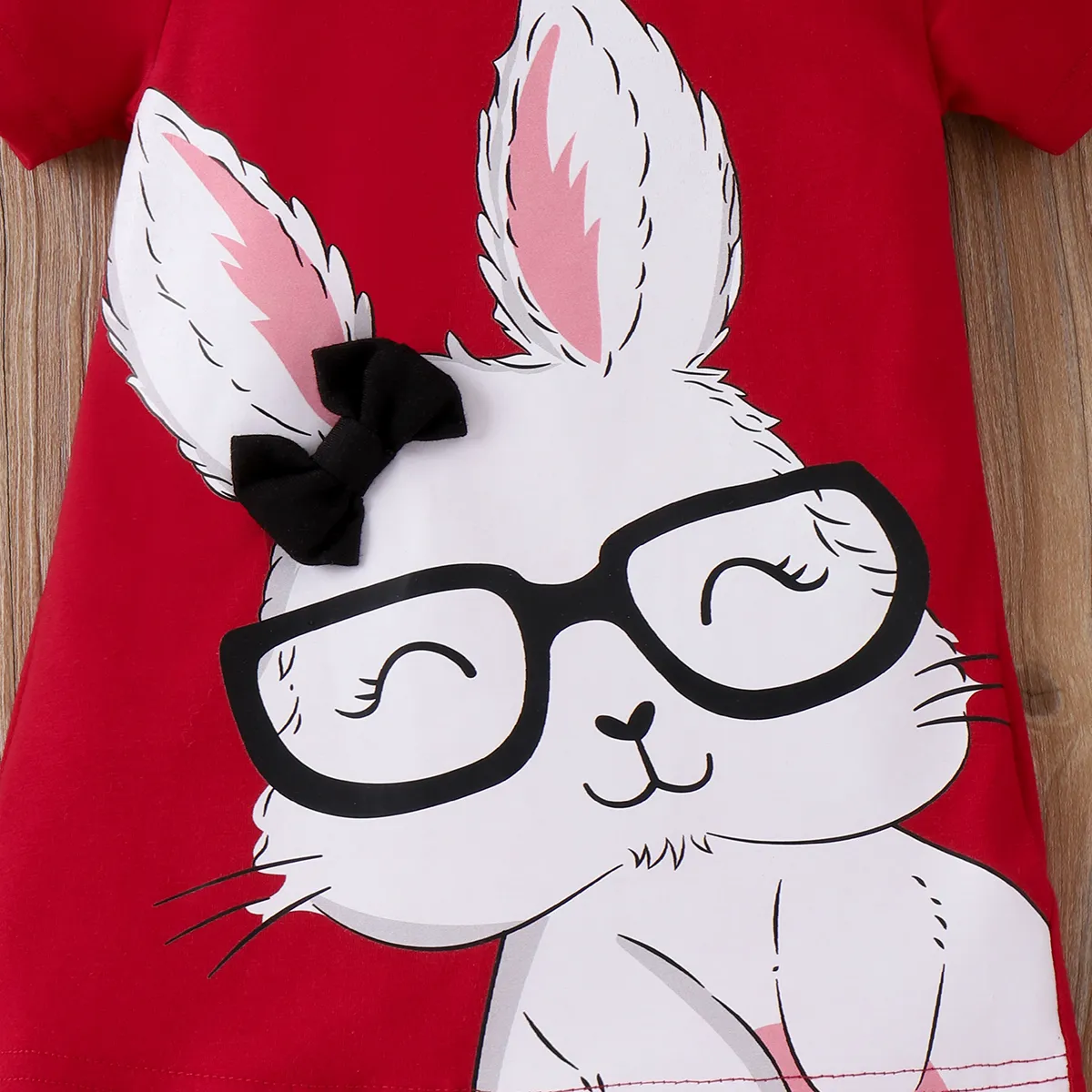 Baby Girl Rabbit Print Flutter-sleeve T-shirt Dress Burgundy big image 1