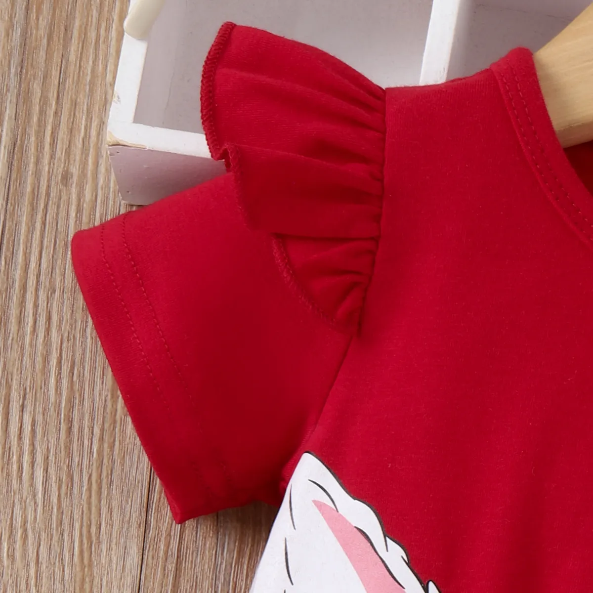 Baby Girl Rabbit Print Flutter-sleeve T-shirt Dress Burgundy big image 1
