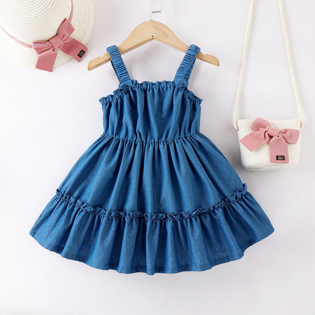 

Toddler Girl Sweet Ruffle Trim Blue Tiered Slip Dress