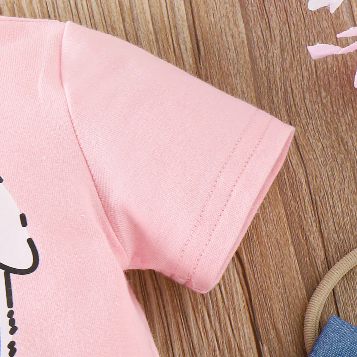3 unidades Bebé Menina Extremidades franzidas Coelho Bonito Manga curta Conjunto para bebé Rosa image 6