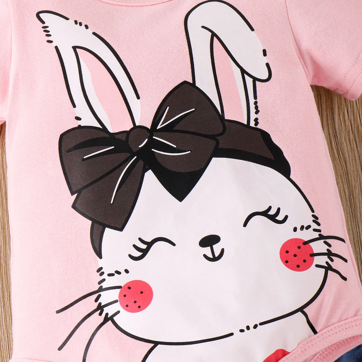 3 unidades Bebé Menina Extremidades franzidas Coelho Bonito Manga curta Conjunto para bebé Rosa image 5