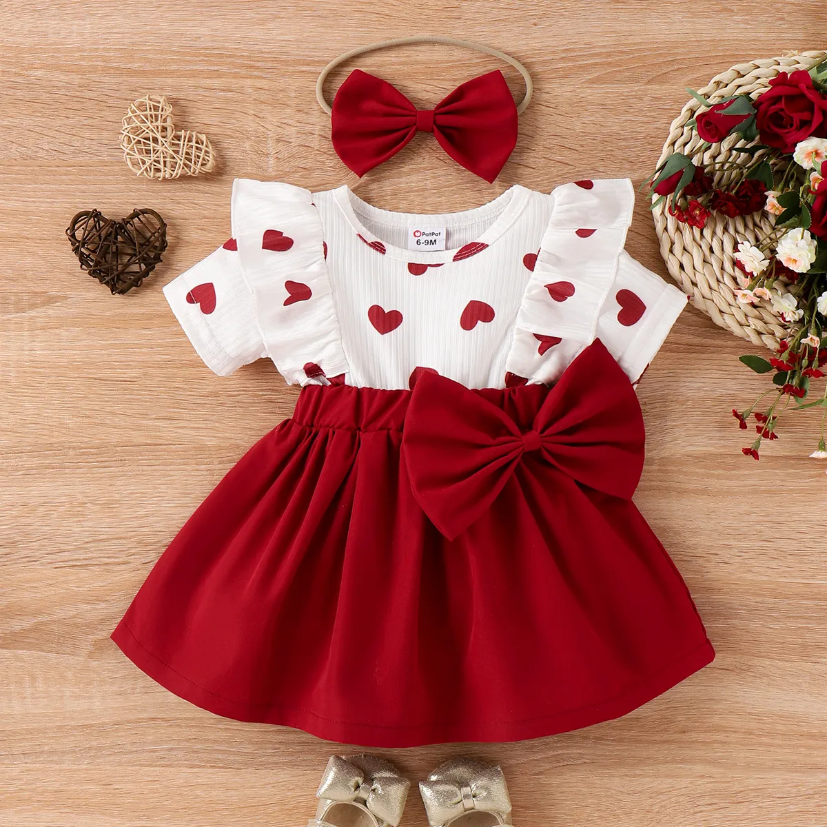 Baby Girl Heart Print Dress with Headband