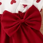 2pcs Baby Girl Heart Print Ruffled Short-sleeve Faux-two Bow Front Dress & Headband Set  image 5