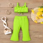 2pcs Baby Girl 95% Cotton Ribbed Solid Slip Top and Pants Set Light Green image 2