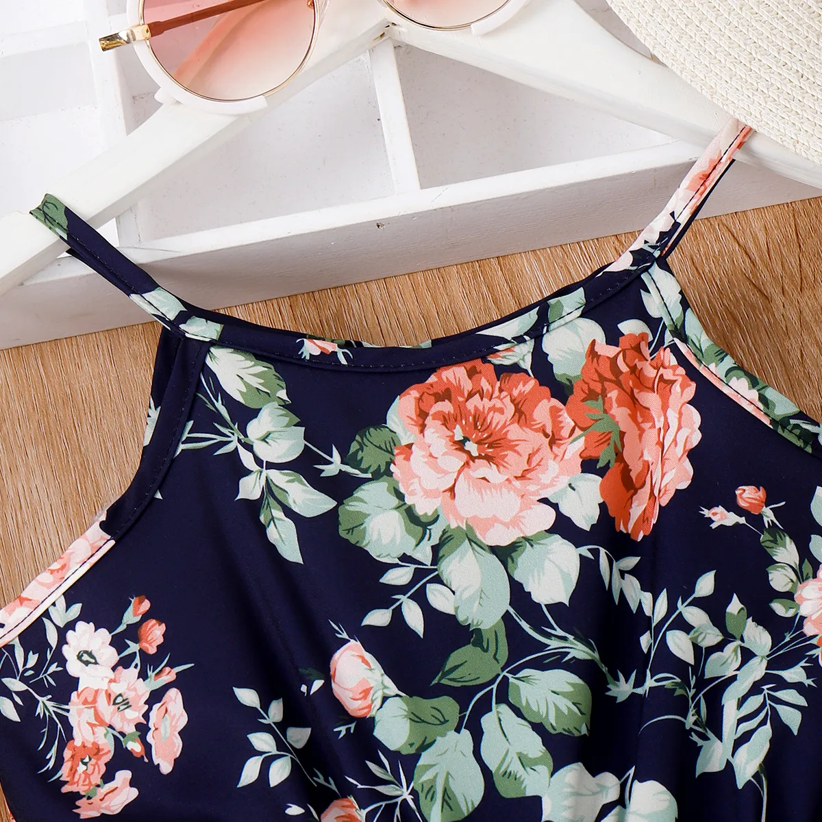 Toddler Girl Floral Print Halter Romper Black image 3