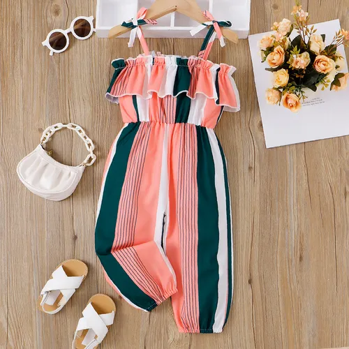 Toddler Girl Colorful Stripe Ruffled Cami Jumpsuit