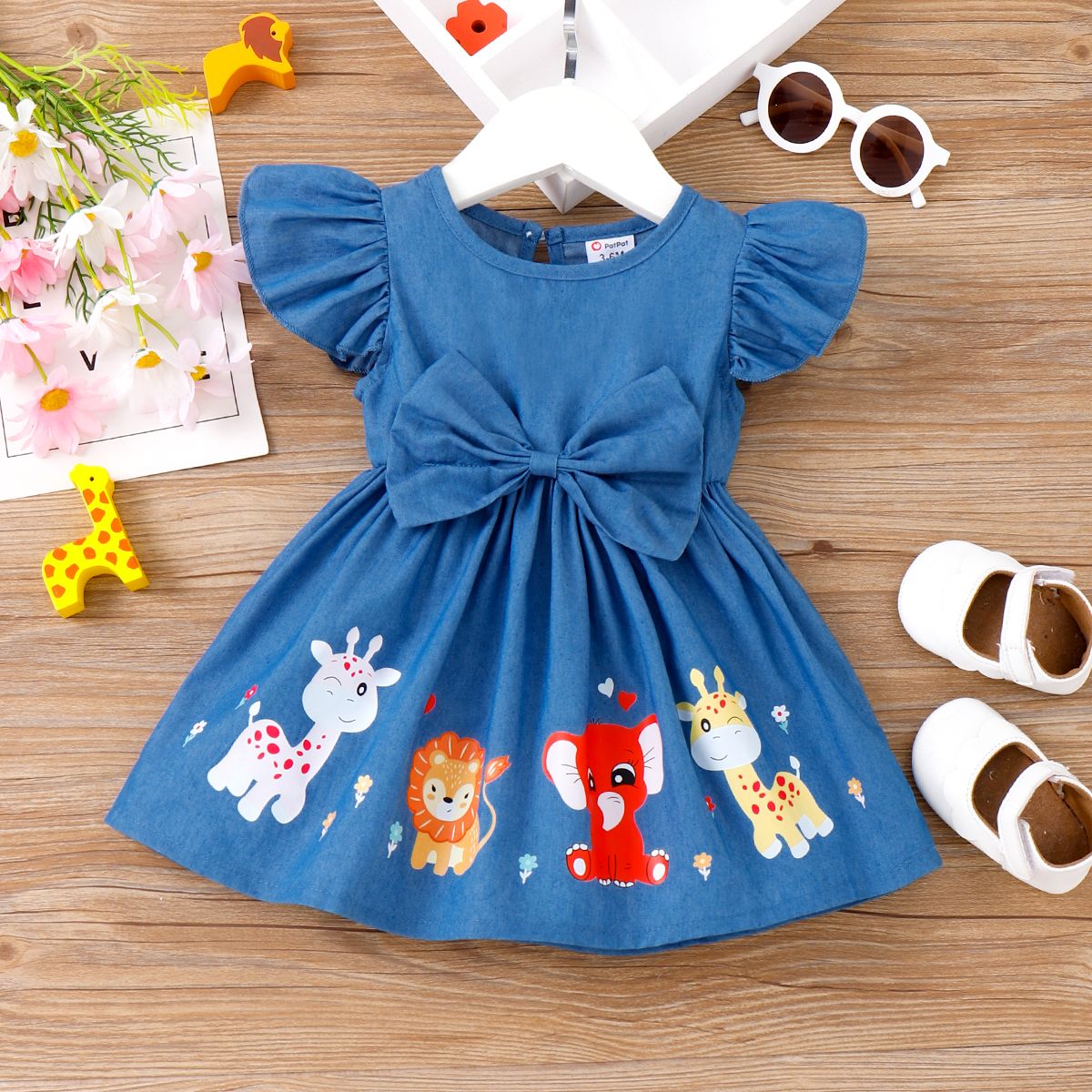 

Baby Girl Animal Print Bow Front Ruffle-sleeve Dress