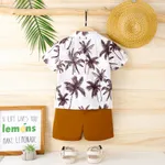 3pcs Toddler Boy Straw Hat & Tropical Plant Print Short-sleeve Shirt & Solid Shorts Set  image 3
