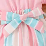 Baby Girl Stripe Panel Belted Cold Shoulder Combo Romper  image 3