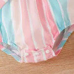 Baby Girl Stripe Panel Belted Cold Shoulder Combo Romper  image 4