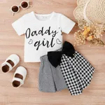 2pcs Baby Girl Letter Print Short-sleeve Top and Bow Front Asymmetrical Hem Plaid Skirt Set  image 4