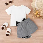 2pcs Baby Girl Letter Print Short-sleeve Top and Bow Front Asymmetrical Hem Plaid Skirt Set  image 6