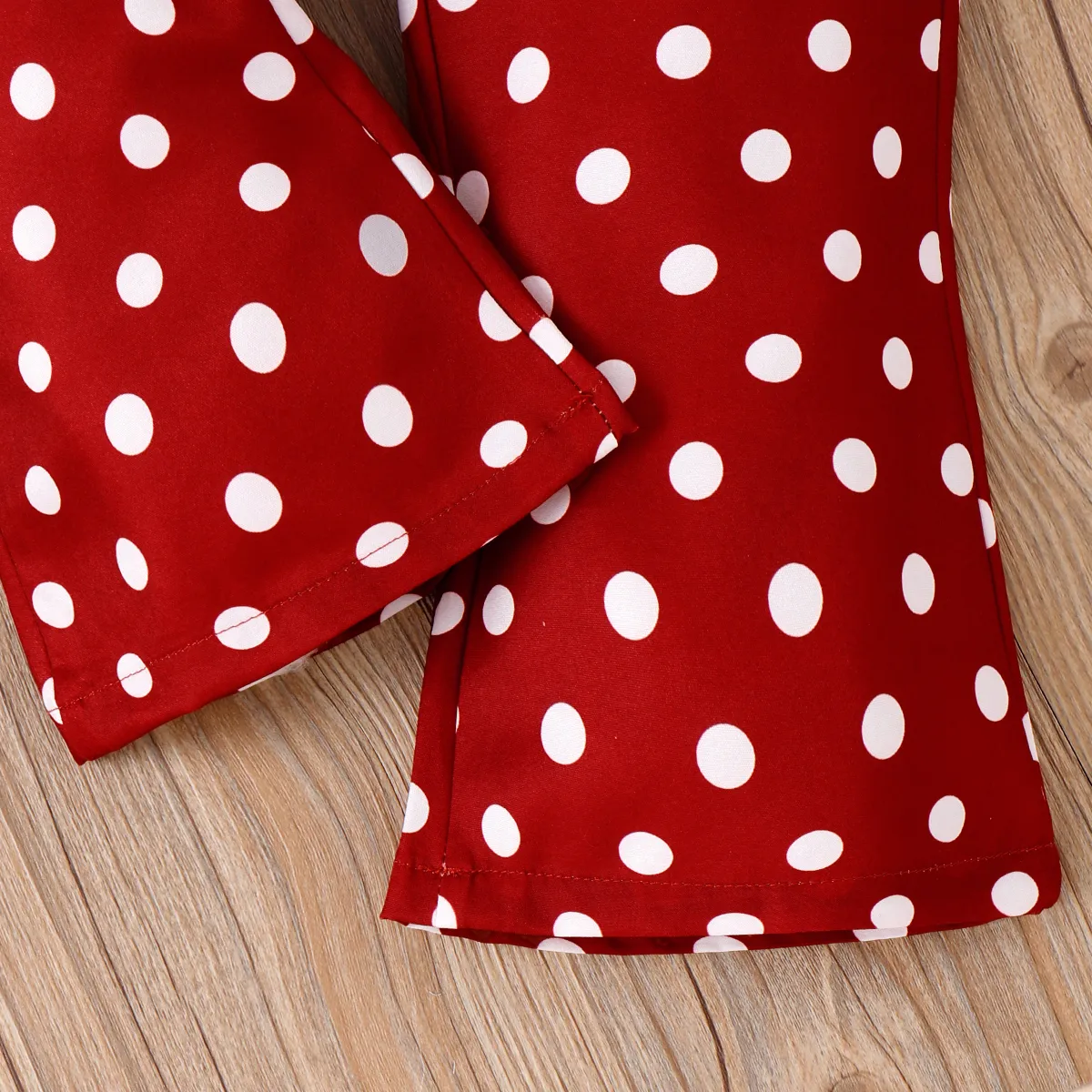 2pcs Toddler Girl Bow Decor Rib-knit Cami Top and Polka Dots Flared Pants Set  image 6