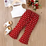 2pcs Toddler Girl Bow Decor Rib-knit Cami Top and Polka Dots Flared Pants Set  image 2