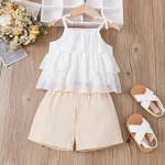 2pcs Toddler Girl Layered Ruffled Cami Top and Solid Shorts Set White image 5