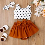 3pcs Baby Girl Bow Decor Polka Dots Strappy Top and Solid Skirt & Headband Set  image 2