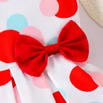 2pcs Toddler Girl Bow Front Polka Dots Tank Dress with Bow Decor Straw Hat Set  image 4