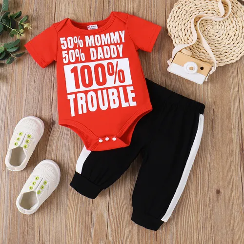 2pcs Baby Boy Letters Print Short-sleeve Tee and Solid Pants Set