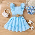 2pcs Kid Girl Floral Textured Square Collar Ruffled Top and Belted Skirt Set  image 2