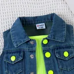 2pcs Baby Girl Solid Rib-knit Romper and Button Up Front Vest Denim Jacket Set  image 5