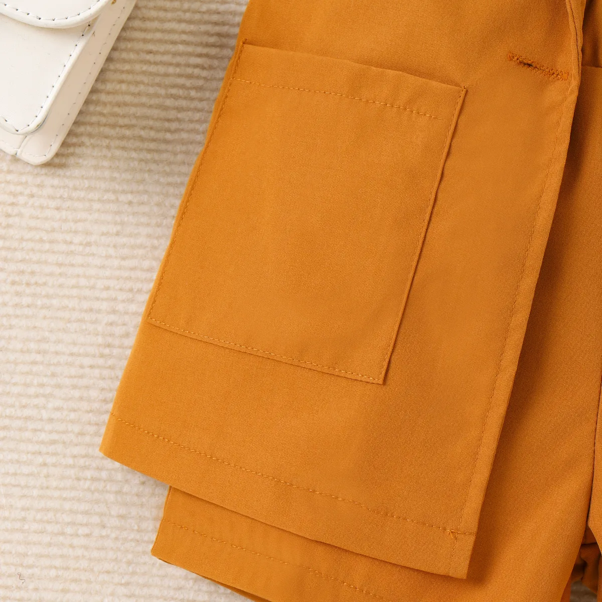 4pcs Toddler Girl Solid Rib-knit Cami Top & Shorts & Vest Blazer & Hat Set Brown big image 1