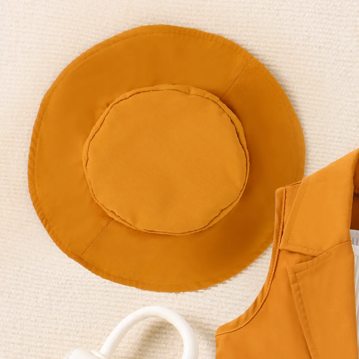 4pcs Toddler Girl Solid Rib-knit Cami Top & Shorts & Vest Blazer & Hat Set Brown big image 1