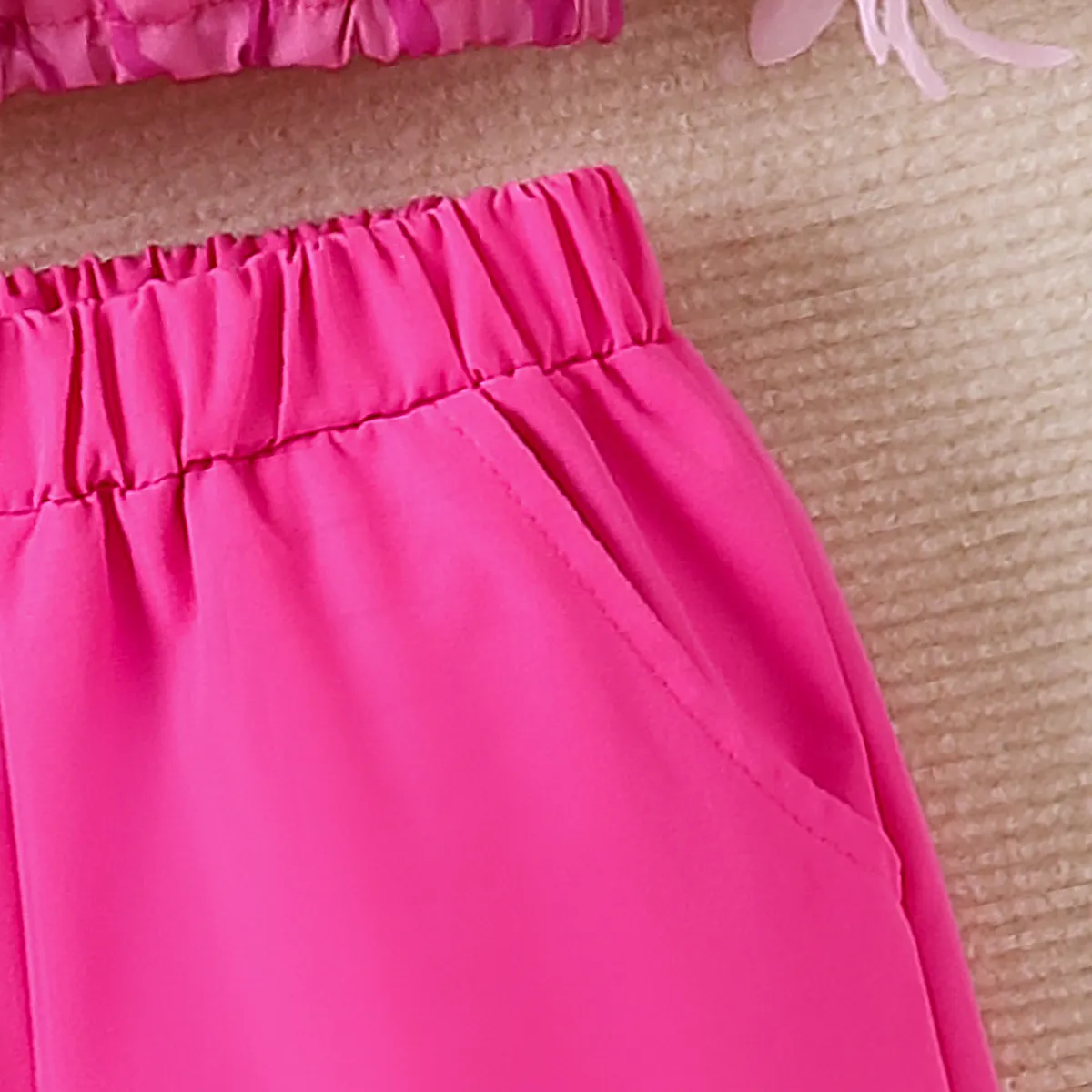 2pcs Toddler Girl Pink Geometry Pattern Off-Shoulder Top and Pants Set   image 5