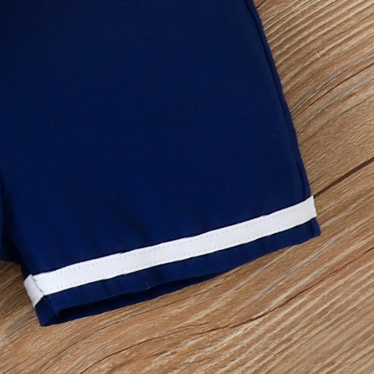3pcs Baby Boy bow Tie Lapel Collar Short-sleeve Top and Shorts Set Blue image 2
