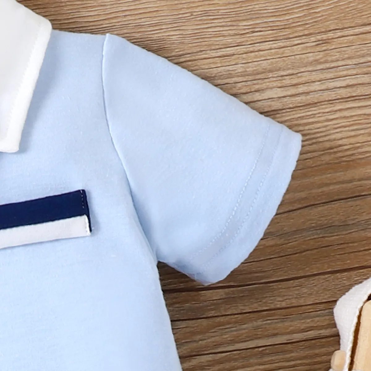 3pcs Baby Boy bow Tie Lapel Collar Short-sleeve Top and Shorts Set Blue image 3