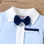 3pcs Baby Boy bow Tie Lapel Collar Short-sleeve Top and Shorts Set Blue image 4