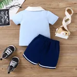 3pcs Baby Boy bow Tie Lapel Collar Short-sleeve Top and Shorts Set Blue image 6