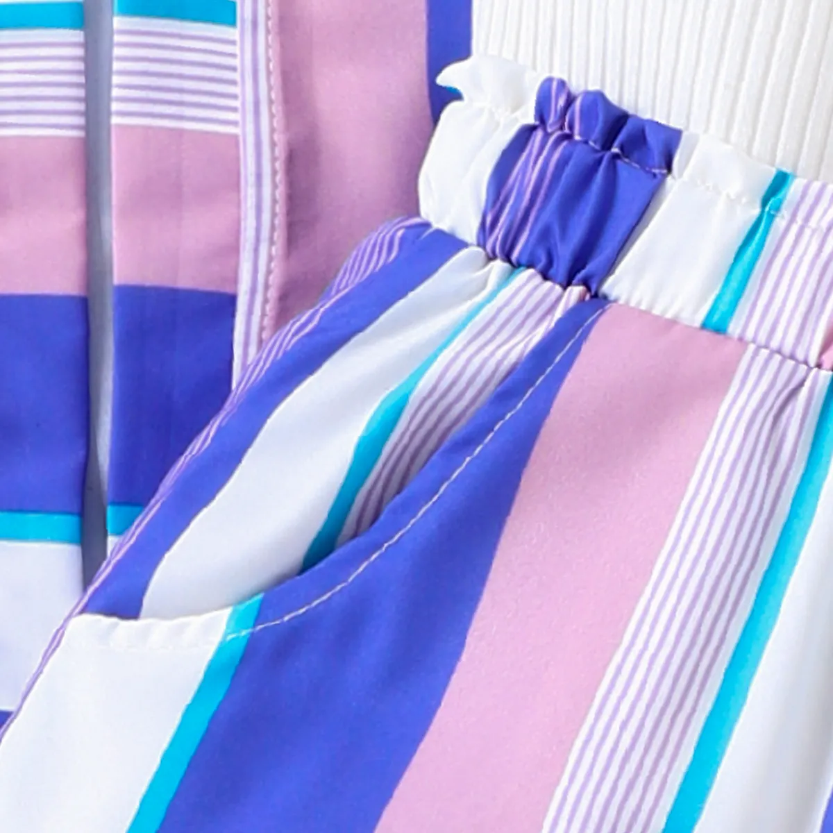 3pcs Toddler Girl Rib-knit Cami Top & Purple Stripe Shorts & Cardigan Set  Purple image 2