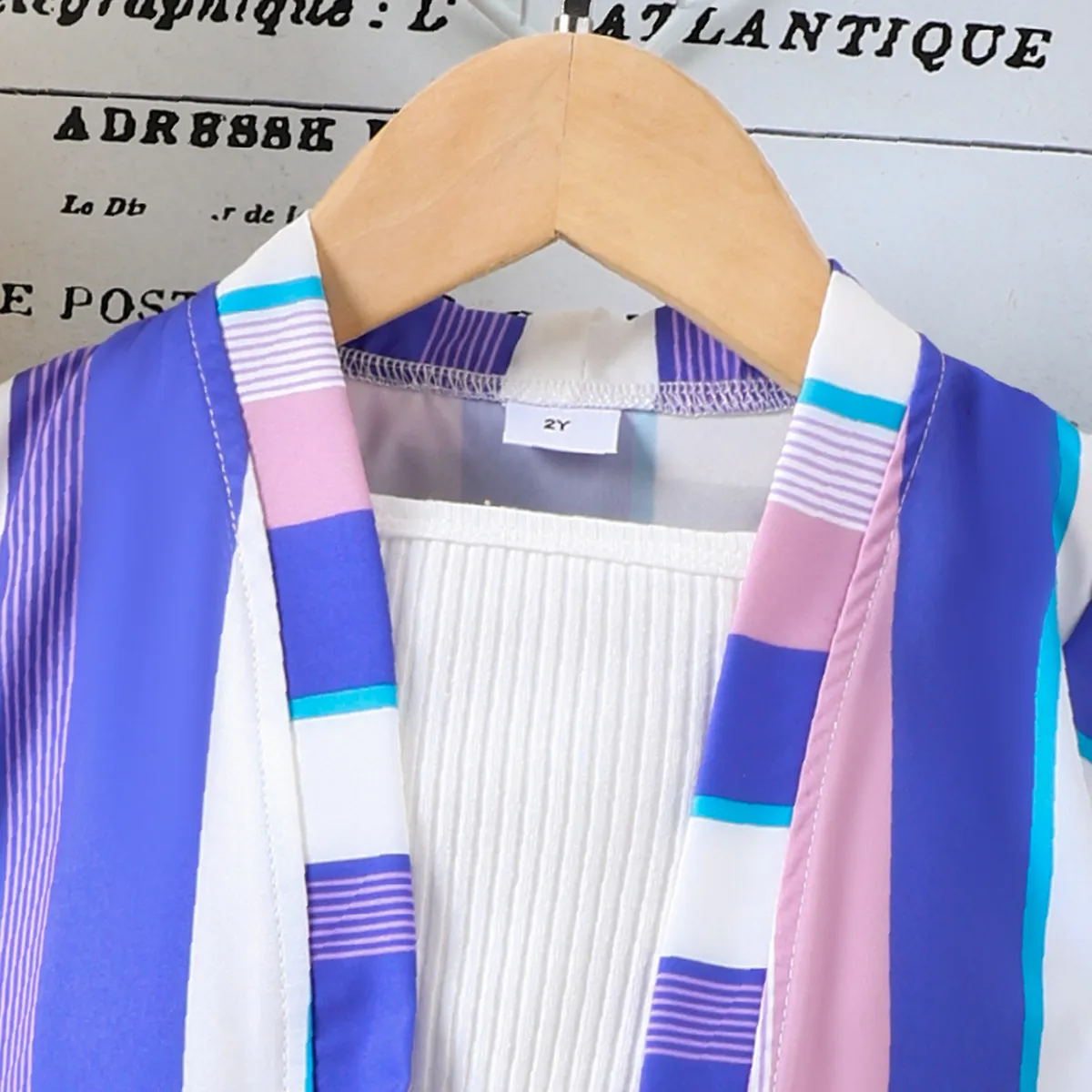 3pcs Toddler Girl Rib-knit Cami Top & Purple Stripe Shorts & Cardigan Set  Purple image 6