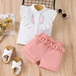 100% Cotton 2pcs Floral Embroidered Baby Set White image 2