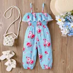 Toddler Girl Allover Floral Print Ruffled Smocked Cami Jumpsuit   Blue image 3