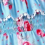 Toddler Girl Allover Floral Print Ruffled Smocked Cami Jumpsuit   Blue image 5