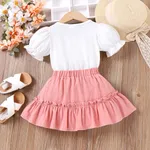 2pcs Toddler Girl Cat Pattern Puff-sleeve Top and Ruffle Solid Skirt Set  image 3