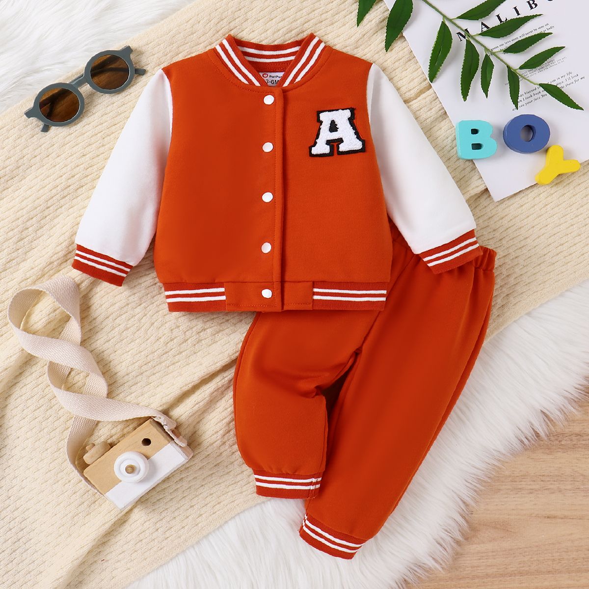 

2pcs Baby Boy Letter Embroidered Sports Jacket and Pants Set