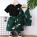 3pcs Kid Boy Solid Short-sleeve Tee and Camouflage Pocket Vest & Shorts Set  image 2