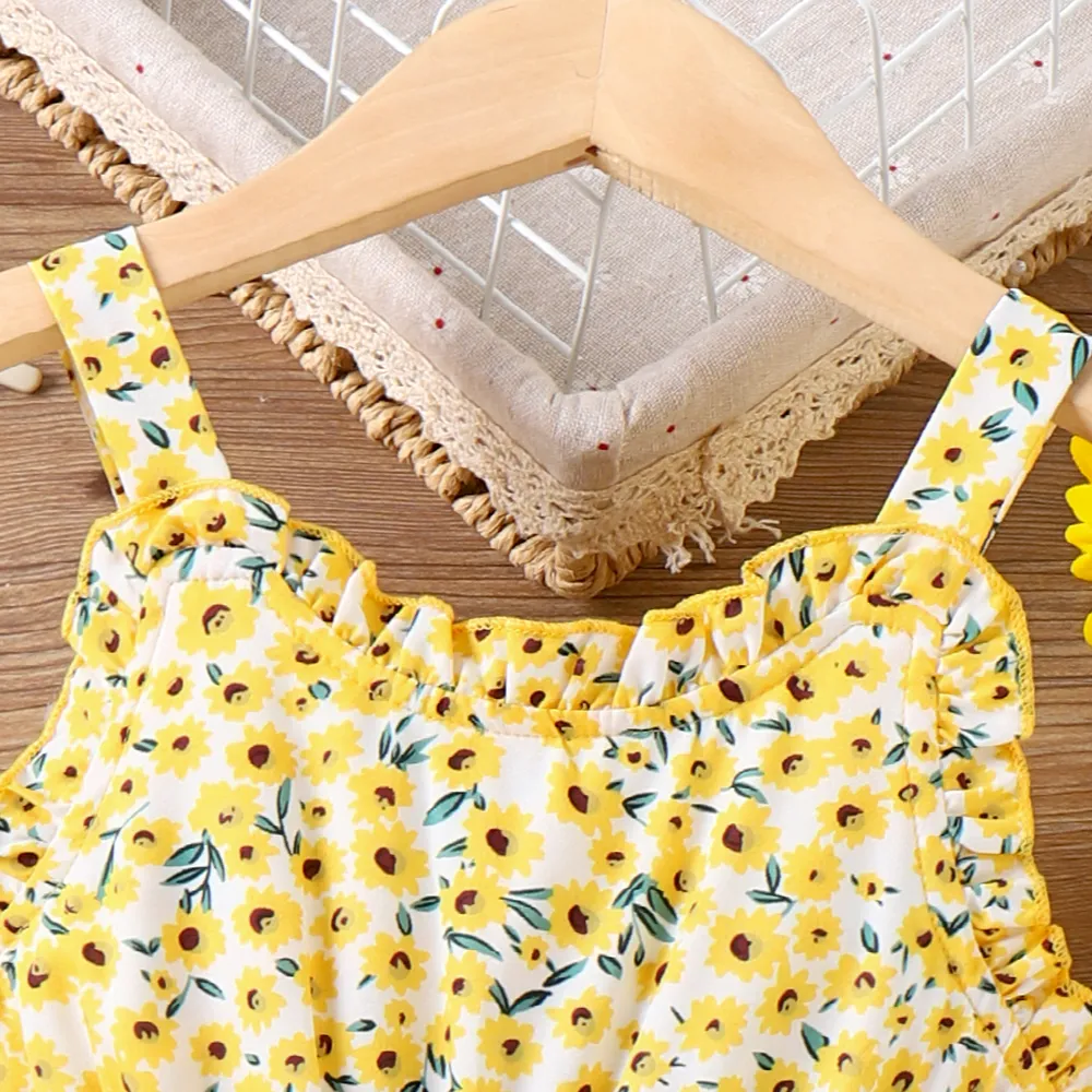 Toddler Girl Allover Floral Print Ruffle Belted Strappy Dress big image 3