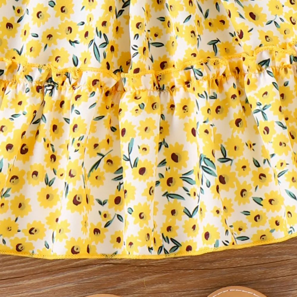 Toddler Girl Allover Floral Print Ruffle Belted Strappy Dress big image 4